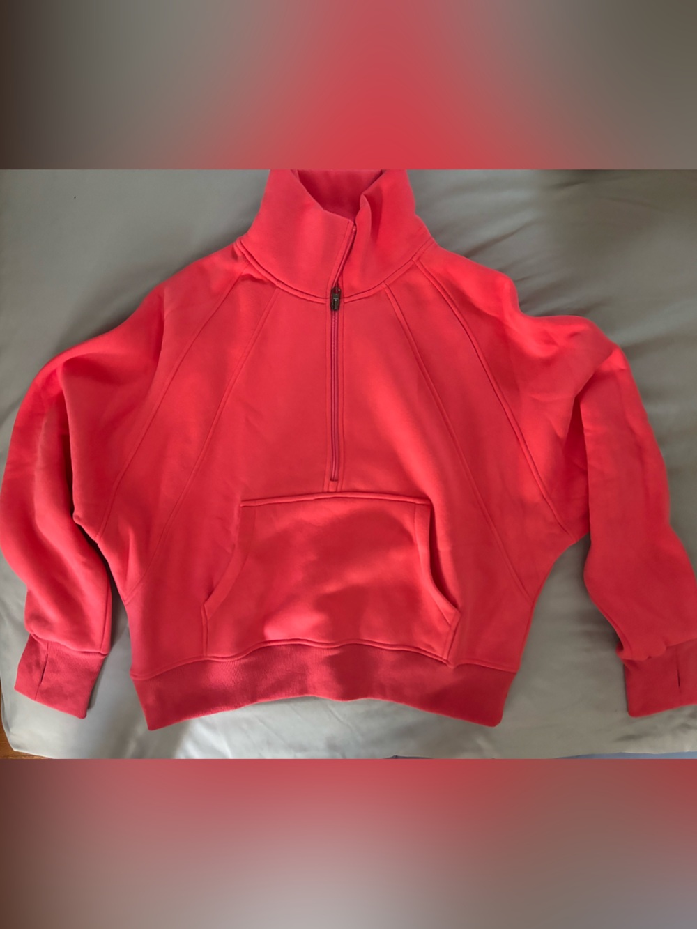 Salty Wave Coral Quarter Zip Fleece Pullover Sweatshirt Thumbhole, coral Medium